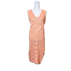 Free People FP Beach Crochet Knit Maxi Dress Peach Sleeveless Boho Cover Up XS